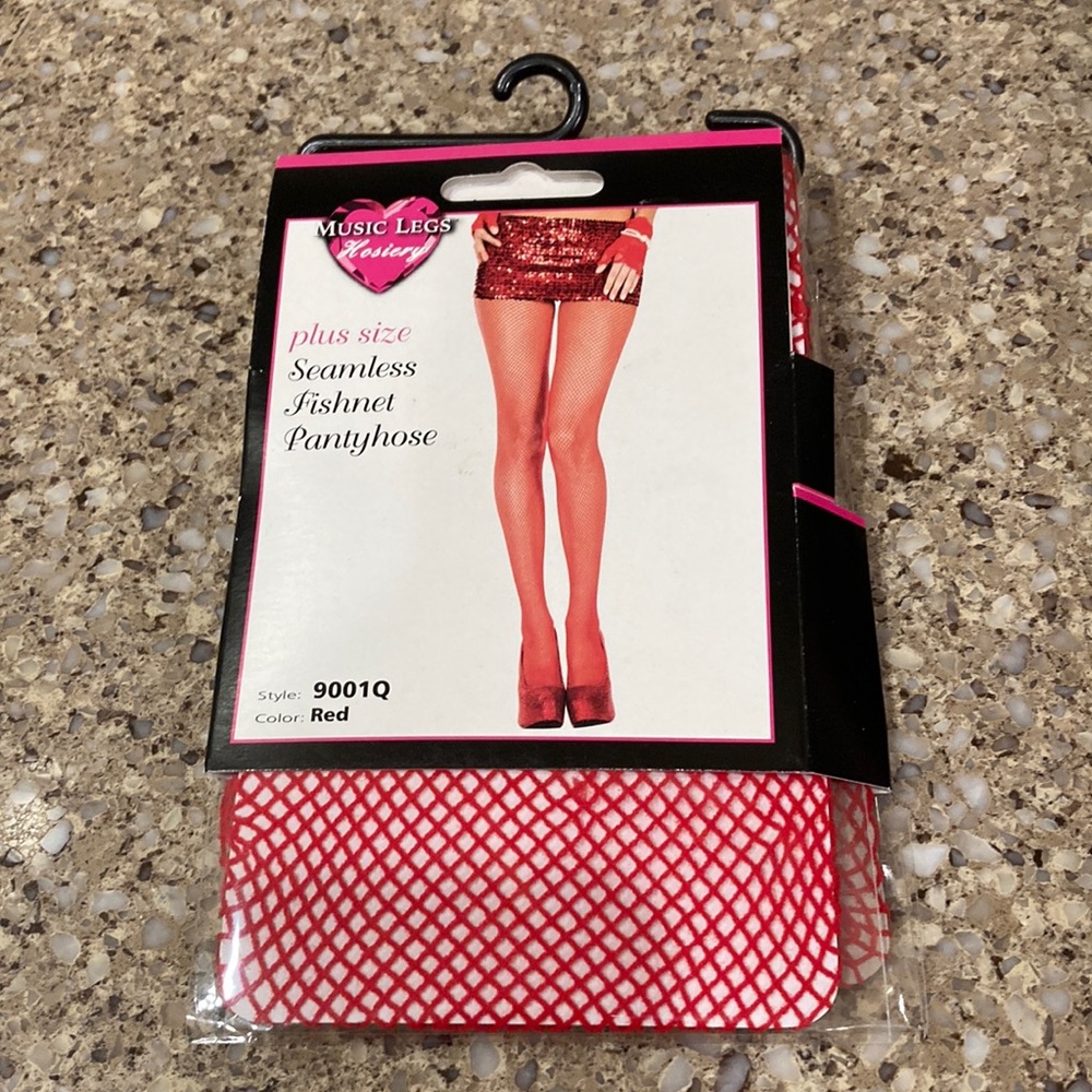 Plus size seamless fishnet pantyhose Red